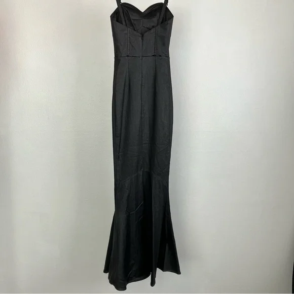 SOLD Collectif Black Glitter Maxi Prom Dress - Leather Look Mermaid Gown XS - Picture 6 of 16